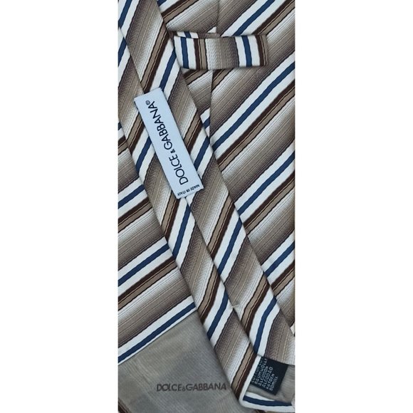 DOLCE & GABBANA Beige Striped Silk Tie ITALY 59"/ 3.8" EC - Picture 3 of 3
